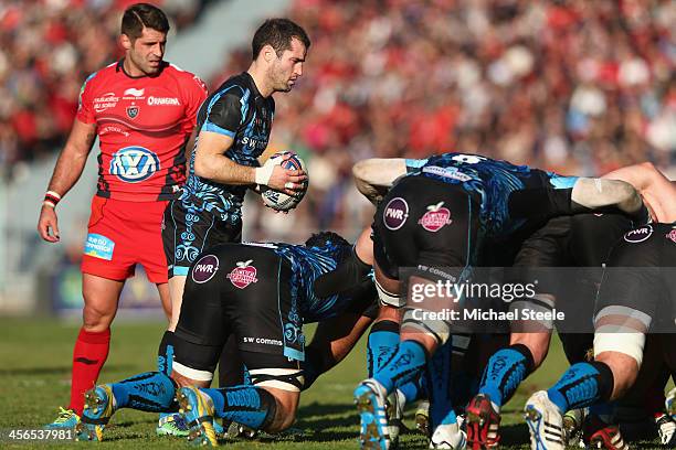 Haydn Thomas of Exeter Chiefs prepares to feed the scrum during the Heineken Cup Pool Two match between Toulon and Exeter Chiefs at the Felix Mayol...