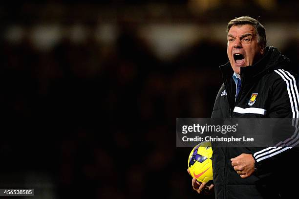 Sam Allardyce the West Ham manager shouts instructions to his players during the Barclays Premier League match between West Ham United and Sunderland...