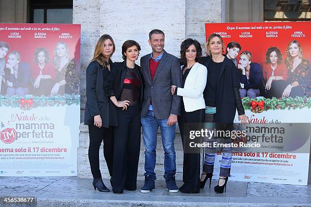 Anna Farzetti, Vanessa Compagnucci, Ivan Cotroneo, Alessia Barela and Lucia Mascino attend the 'Il Natale Della Mamma Imperfetta' photocall at Space...