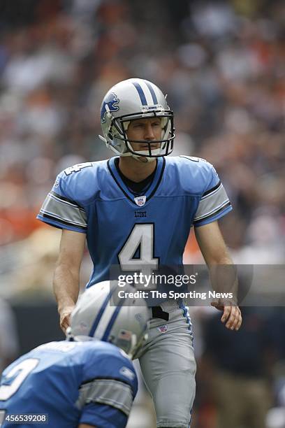 Jason Hanson of the Detroit Lions kicks a field goal during a game against the Chicago Bears on September 17, 2006 at Soldier Field Stadium in...