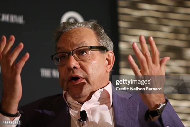 Comedian Lewis Black speaks on stage during the WSJ Disruption Dinner on September 29, 2014 in New York City.