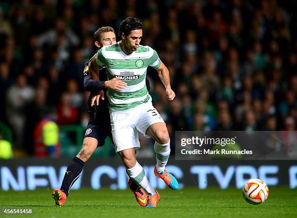 Beram Kayal of Celtic is tackled in the penalty box by Josip Pivaric of Dinamo Zagreb during the UEFA Europa League group D match between Celtic and...