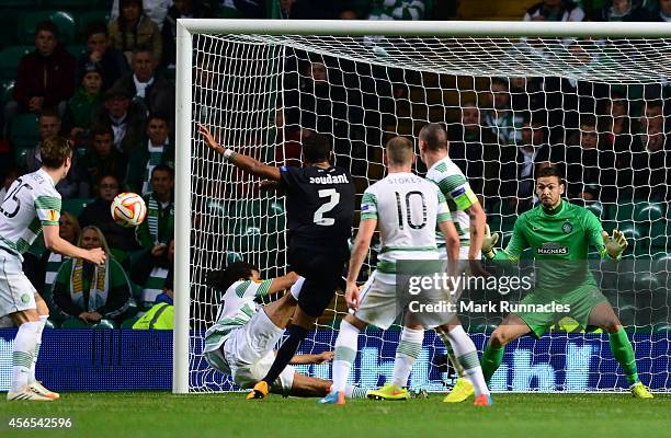 Celtic goalkeeper Craig Gordon makes a key save during the UEFA Europa League group D match between Celtic and Dinamo Zagreb at Celtic Park on...