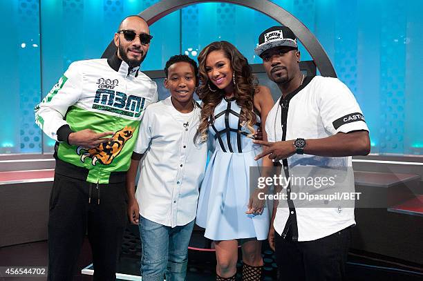 Swizz Beatz, Lil Waah, Erica Mena, and Ray J attend BET's 106 & Park at BET studios on October 1, 2014 in New York City.