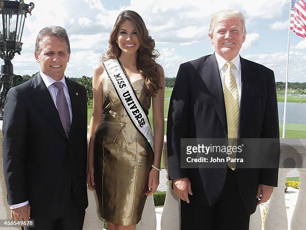 Mayor Of Doral Luigi Borgia,Miss Universe Gabriela Isler and Donald Trump attend Press Conference to announce the 63rd annual Miss Universe Pageant...