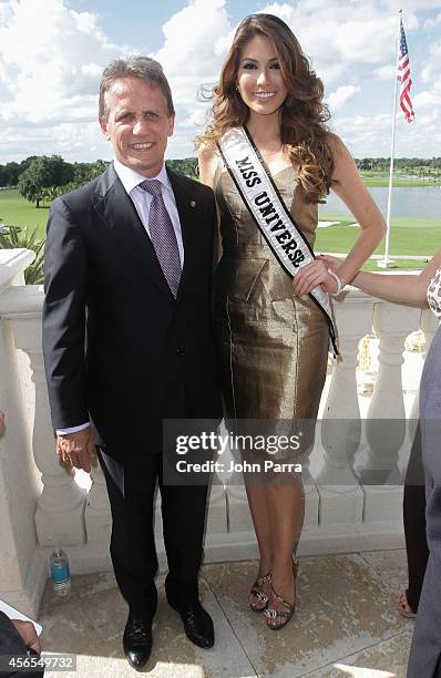 Mayor Of Doral Luigi Borgia and Miss Universe Gabriela Isler attend Press Conference to announce the 63rd annual Miss Universe Pageant at Trump...