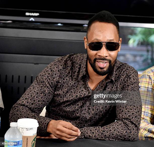 Rapper RZA of the Wu-Tang Clan poses at a press conference to announce they have signed with Warner Bros. Records at Warner Bros. Records on October...