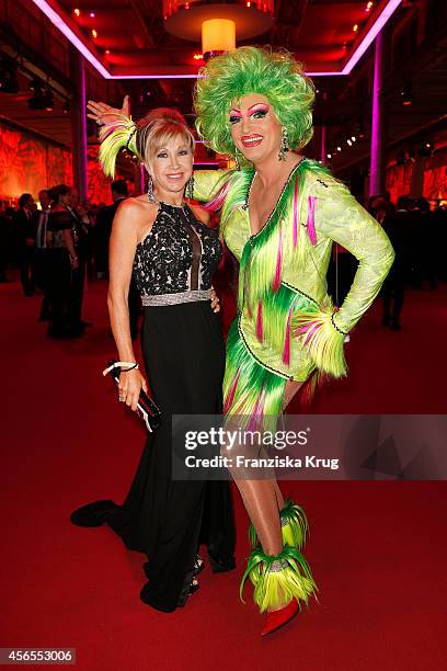 Carmen Geiss and Olivia Jones attend the Deutscher Fernsehpreis 2014 after show party on October 02, 2014 in Cologne, Germany.