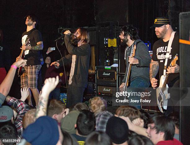 Jordan Buckley, Keith Buckley, Stephen Micciche, and Andy Williams of the heavy metal band Every Time I Die performs at The Emerson Theater on...