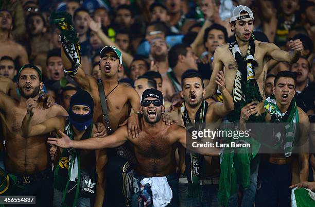 Fans of Casablanca are seen during the FIFA Club World Cup Quarterfinal match between Raja Casablanca and CF Monterrey at Agadir Stadium on December...