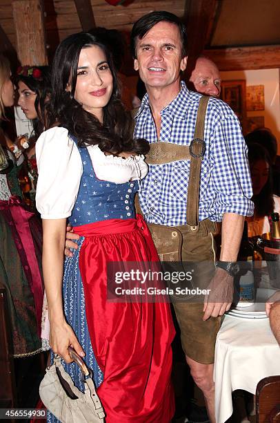 Alexander Dibelius and his girlfriend Laila Maria Witt during Oktoberfest at Kaeferzelt/Theresienwiese on October 2, 2014 in Munich, Germany.