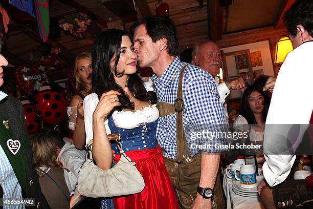 Alexander Dibelius and his girlfriend Laila Maria Witt during Oktoberfest at Kaeferzelt/Theresienwiese on October 2, 2014 in Munich, Germany.