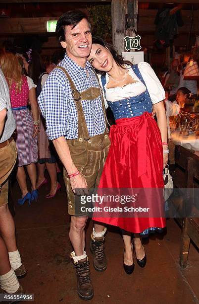 Alexander Dibelius and his girlfriend Laila Maria Witt during Oktoberfest at Kaeferzelt/Theresienwiese on October 2, 2014 in Munich, Germany.