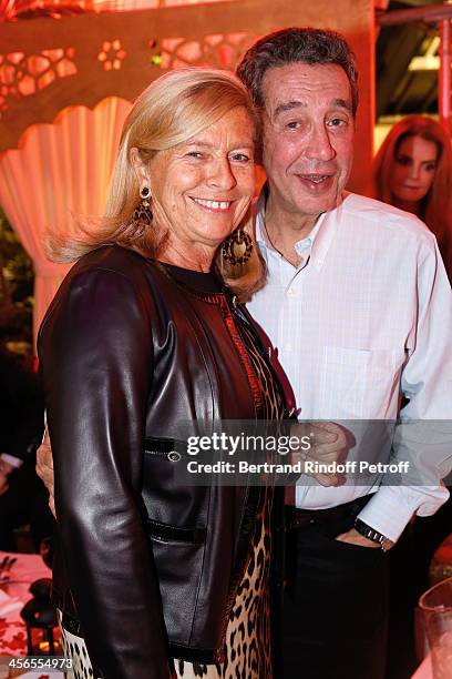 Corinne Bouygues and businessman Claude Berda attend the 1st wedding anniversary party of actress Cyrielle Clair and businessman Michel Corbiere at...