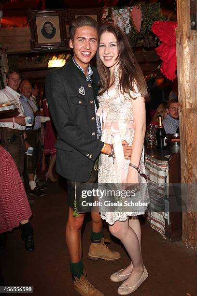 Alana Siegel and her boyfriend Simon Rechenauer during Oktoberfest at Kaeferzelt/Theresienwiese on October 2, 2014 in Munich, Germany.