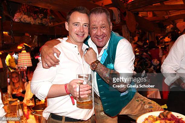 Star cook Holger Stromberg and Hugo Bachmaier during Oktoberfest at Kaeferzelt/Theresienwiese on October 2, 2014 in Munich, Germany.