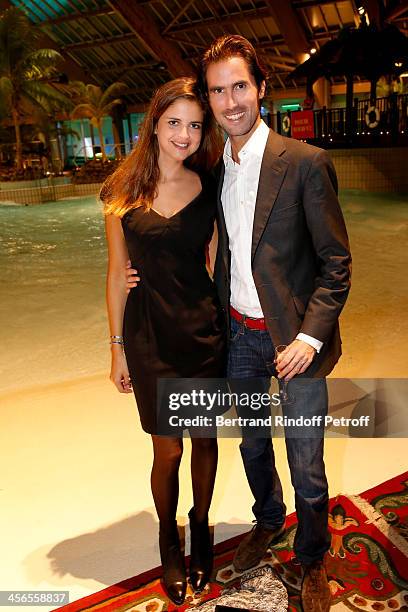 Journalist Margaux de Frouville and her companion Romain Carrere attend the 1st wedding anniversary party of actress Cyrielle Clair and businessman...