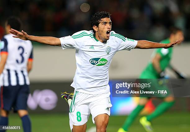 Chemseddine Chtibi of Raja Casablanca celebrates after scoring the opening goal during the FIFA Club World Cup Quarter Final match between Raja...