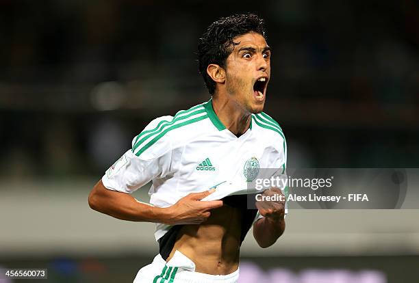 Chemseddine Chtibi of Raja Casablanca celebrates after scoring the opening goal during the FIFA Club World Cup Quarter Final match between Raja...