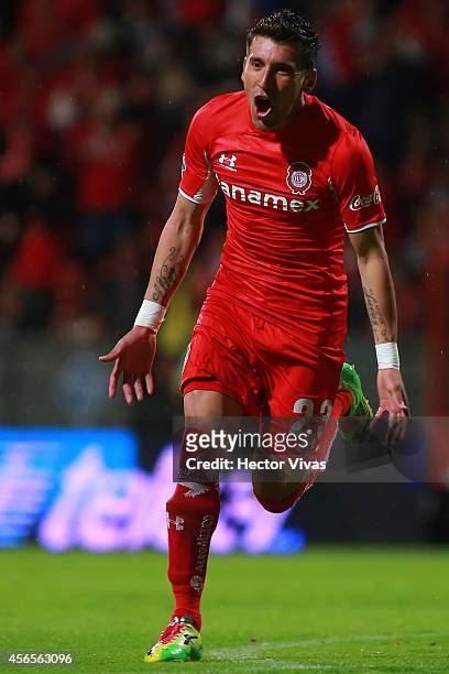 Edgar Benitez of Toluca celebrates after scoring the second goal of his team during a match between Toluca and Chivas as part of 11th round Apertura...