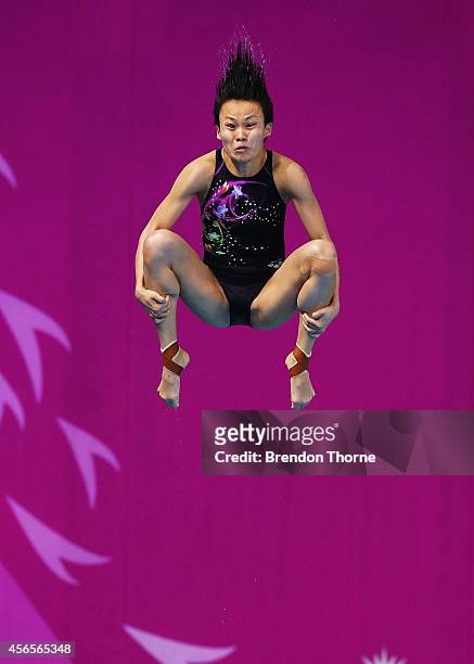 Jun Hoong Cheong of Malaysia competes in the Women's 3m Springboard Final during day fourteen of the 2014 Asian Games at Munhak Park Tae-hwan...
