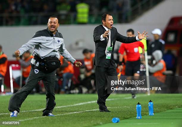 Jose Guadalupe Cruz, coach of CF Monterrey celebrates his sides equalising goal during the FIFA Club World Cup Quarter Final match between Raja...