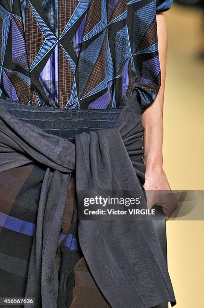 Model walks the runway during the Hermes Ready to Wear show as part of the Paris Fashion Week Womenswear Spring/Summer 2015 on October 1, 2014 in...