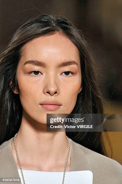 Fei Fei Sun walks the runway during the Hermes Ready to Wear show as part of the Paris Fashion Week Womenswear Spring/Summer 2015 on October 1, 2014...