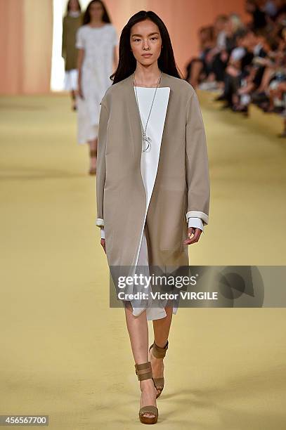 Fei Fei Sun walks the runway during the Hermes Ready to Wear show as part of the Paris Fashion Week Womenswear Spring/Summer 2015 on October 1, 2014...