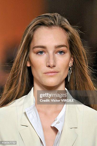 Josephine Le Tutour walks the runway during the Hermes Ready to Wear show as part of the Paris Fashion Week Womenswear Spring/Summer 2015 on October...