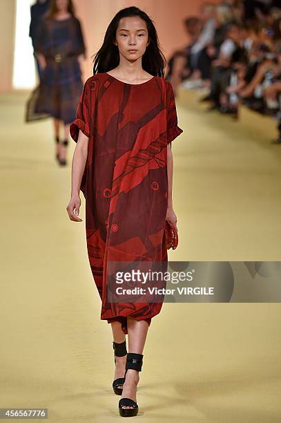 Xiao Wen Ju walks the runway during the Hermes Ready to Wear show as part of the Paris Fashion Week Womenswear Spring/Summer 2015 on October 1, 2014...