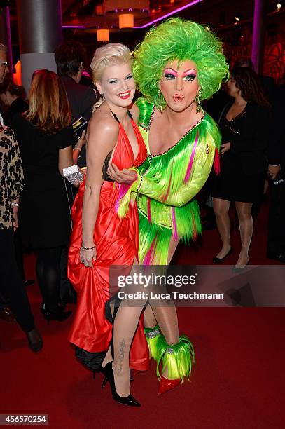 Melanie Mueller and Olivia Jones attend the Deutscher Fernsehpreis 2014 after show party at Coloneum on October 2, 2014 in Cologne, Germany.