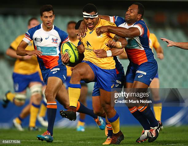 Samu Kerevi of Brisbane runs the ball during the round seven National Rugby Championship match between the Greater Sydney Rams and Brisbane City at...