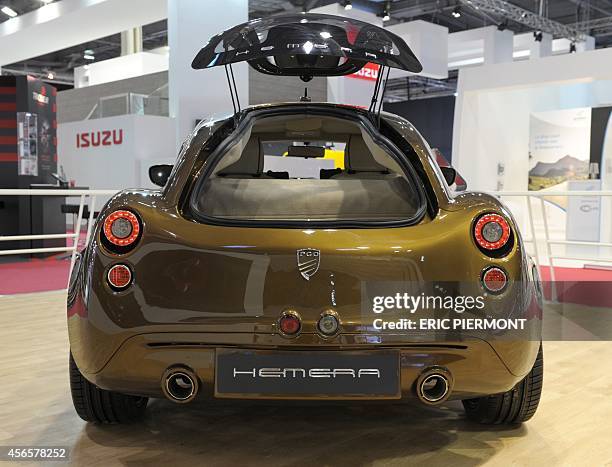 The PGO Hemera is displayed at the Paris Auto Show on the last press day on October 3, 2014. The Paris Auto show opens to the public on October 4....