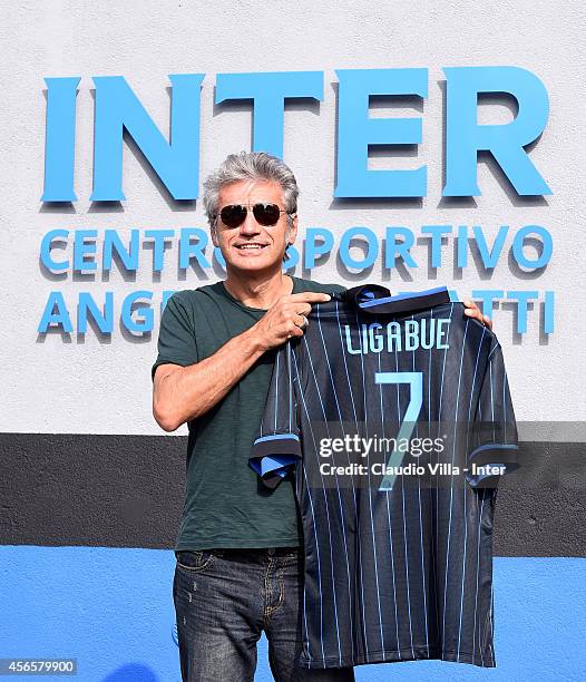 Luciano Ligabue attends an FC Internazionale training session at the club's training ground at Appiano Gentile on October 03, 2014 in Como, Italy.