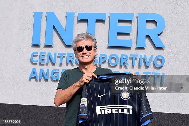 Luciano Ligabue attends an FC Internazionale training session at the club's training ground at Appiano Gentile on October 03, 2014 in Como, Italy.