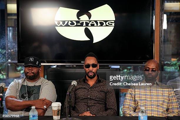 Rappers Raekwon, RZA and Masta Killa of the Wu-Tang Clan attend a press conference to announce that the Wu-Tang Clan has signed with Warner Bros....