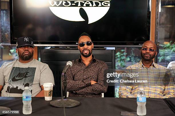 Rappers Raekwon, RZA and Masta Killa of the Wu-Tang Clan attend a press conference to announce that the Wu-Tang Clan has signed with Warner Bros....