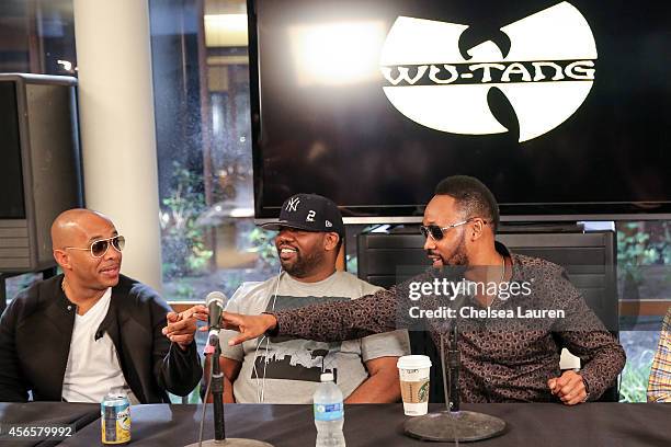 Rappers U-God, Raekwon and RZA of the Wu-Tang Clan attend a press conference to announce that the Wu-Tang Clan has signed with Warner Bros. Records...