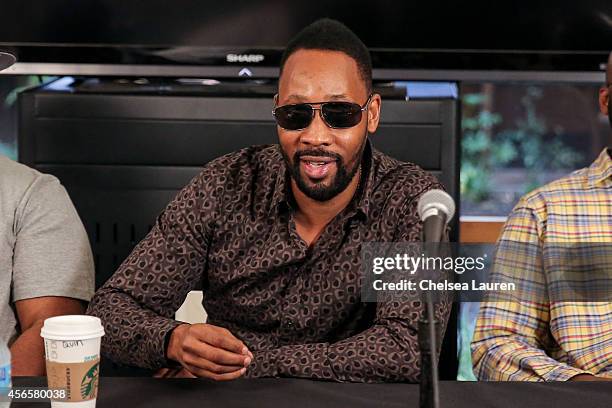 Rapper RZA of the Wu-Tang Clan attends a press conference to announce that the Wu-Tang Clan has signed with Warner Bros. Records at Warner Bros....