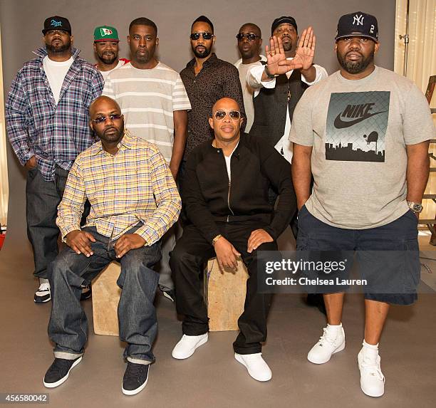 Rappers Ghostface Killah, Method Man, GZA, RZA, Inspectah Deck, Cappadonna, Raekwon, , Masta Killa and U-God of the Wu-Tang Clan pose at a press...
