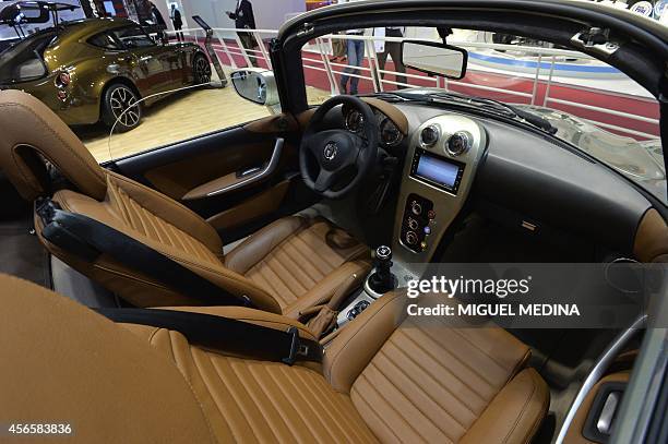 The interior of the PGO Hemera Gt is pictured at the 2014 Paris Auto Show on October 3, 2014 in Paris. AFP PHOTO/MIGUEL MEDINA