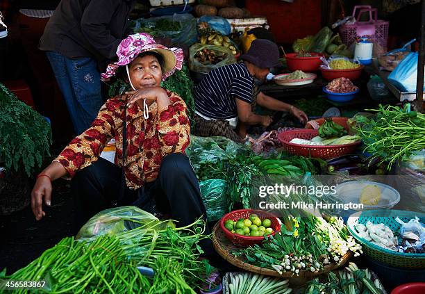 woman selling groceries in phnom penh. - phnom penh stock pictures, royalty-free photos & images