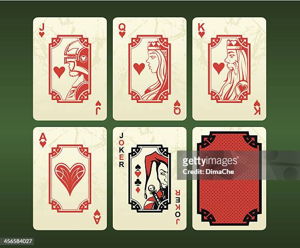 ilustraciones, imágenes clip art, dibujos animados e iconos de stock de naipes (corazones - hearts playing card