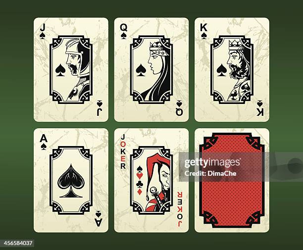 ilustraciones, imágenes clip art, dibujos animados e iconos de stock de naipes (picas - hearts playing card