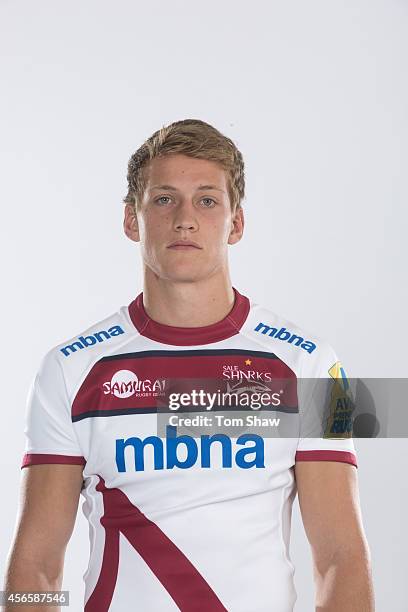 Michael Haley of Sale Sharks poses for a picture during the BT Photoshoot at the AJ Bell Stadium on August 19, 2014 in Salford, England.