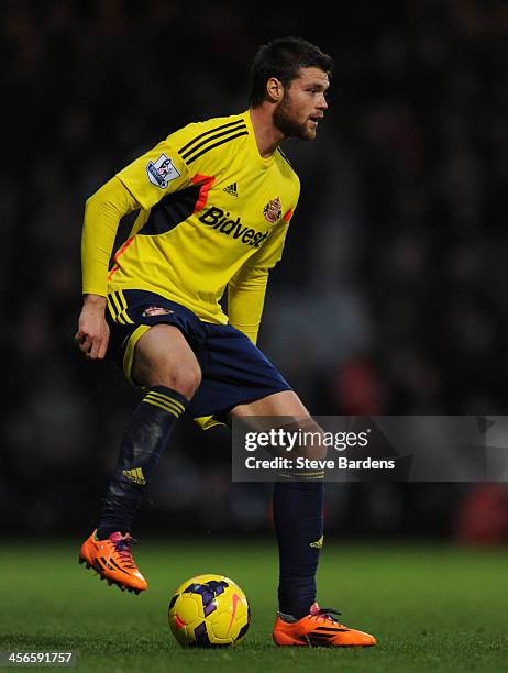 Ondrej Celustka of Sunderland in action during the Barclays Premier League match between West Ham United and Sunderland at Boleyn Ground on December...