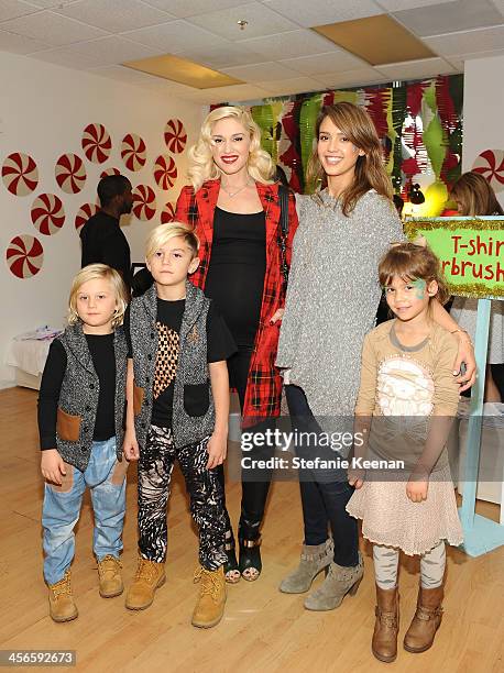 Zuma Nesta Rossdale, Kingston Rossdale, Gwen Stefani, Jessica Alba and Honor Marie Warren attend the Third Annual Baby2Baby Holiday Party presented...