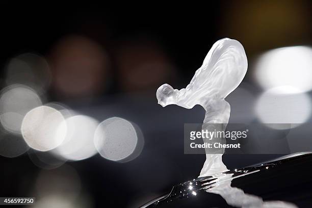 Rolls Royce logo made of crystal is seen during the second press day of the Paris Motor Show on October 03 in Paris, France. The Paris Motor Show...