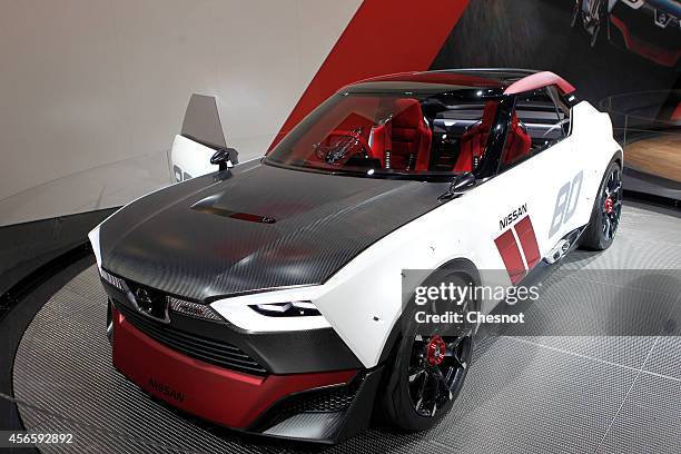 Nissan iDx Nismo is presented during the second press day of the Paris Motor Show on October 03 in Paris, France. The Paris Motor Show will showcase...